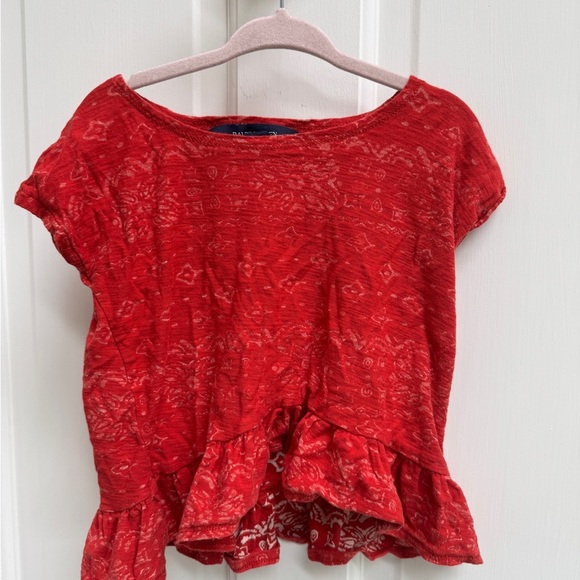 Ralph Lauren Other - Ralph Lauren 3T Girls Red Geometric Pattern Ruffled Short Sleeve Blouse Top